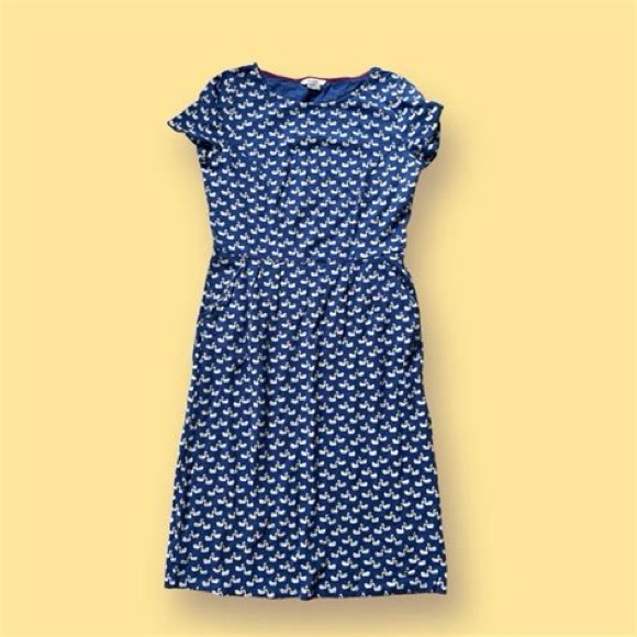 Mini Boden Dress Short Sleeve Blue with White Swan Print - Picture 5 of 5